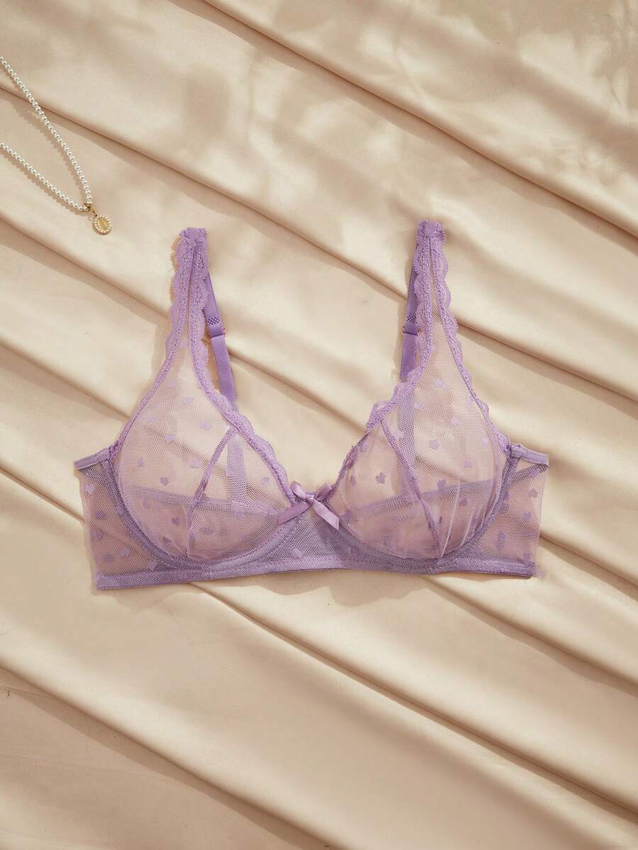 Charlaine Lingerie Wanita Seksi Berenda Pita 3D - Purple - View 1