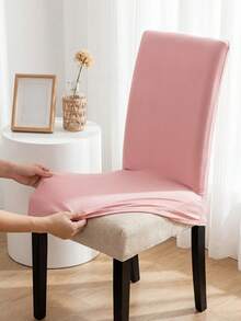 4pcs/6pcs/8pcs/10pcs Plain Chair Covers, Modern Stretchable Polyester Fiber Chair Slipcovers, Suitable For Living Room, Dining Room, Bedroom, All Seasons - Pink - View 2