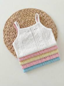 5pcs Baby Girl Hollow Out Minimalist Casual Romper, Suitable For Daily Wear & Outdoor, Summer - Baby Pink - View 5