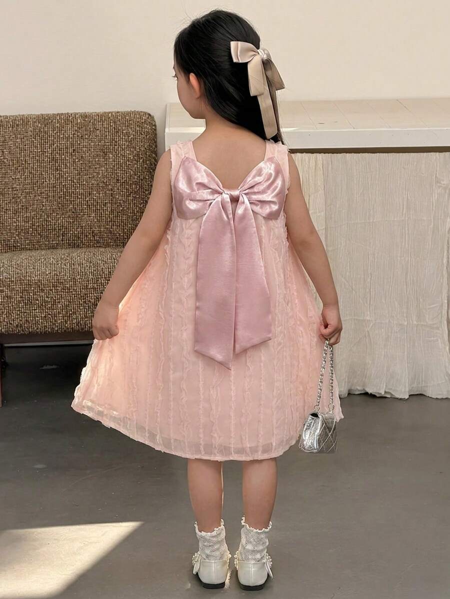 DAZY Young Girl Sweet Cute Backless Bow Sleeveless Loose Party Dress For Summer - Pink - View 1