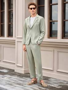 Officeau Setelan Jas Pria 2 Potong, Jaket Blazer Hijau dan Celana, Gaya Inggris Kasual untuk Bisnis, Perjalanan Kerja, Pernikahan, Pesta, Pakaian Formal, Musim Semi/Panas - Hijau - View 3