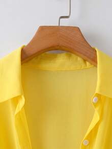 Calvaya Plus Size Casual Solid Color Tie-Up Shirt - Pale Yellow - View 4