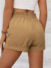 EMERY ROSE Celana Pendek Kasual Wanita dengan Desain Kancing di Pinggang - Mocha Brown - View 2