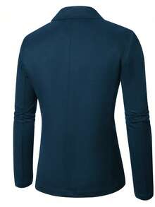 Calvornis Men's Plus Size Solid Color Lapel Neck Long Sleeve Blazer, Autumn, Formal, Ceremony - Blue - View 2