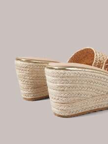 Styleloop Giày nữ, màu nâu, giày rơm đan bằng dây gai dầu, sandal đế xuồng, giày giúp tăng chiều cao, phong cách bohemian cho kỳ nghỉ. - Màu be - Xem 6