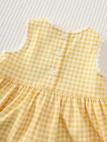 Cozy Pixies Baby Girls Sleeveless Floral Woven Dress,Yellow Plaid Duck Print Dress With Bow,Cute Summer Princess Dress,Comfortable Party Pastoral Nordic Outings - Yellow - View 7
