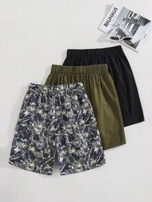 SHEIN 3件套青少年男童宽松休闲网纱休闲简约基础百搭纯色运动工作短裤套装，多色可选，买一送二，买三送一，适合春夏季节。 - 彩色 - 查看 2