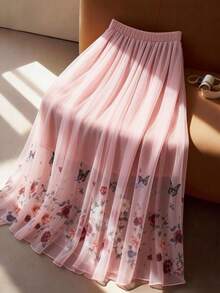 GlowEve CURVE Große Größen Damen Blume Muster A-Linien Rock, französisch elegant minimalistisch energiegeladen mädchenhaft romantischer Rock - Pink - Übersicht 4