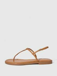 HighSole Women's Flat Sandals With Toe Strap, Comfortable Spring/Summer Outdoor/Indoor Fashion, Minimalist, Suitable For Holidays, Daily Commute, Elegant Retro Style - Brown - View 3