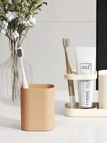 1Pc Couple Bathroom Storage Rack Multi Function Toothbrush Holder Wash Cup Stand Toiletry Organizer Household Bathroom Accessories Storage Shelf Suitable For Home Dormitory Hotel Restroom Couple Toiletries Arrangement Rack(Including Cups) - Multicolor - View 4