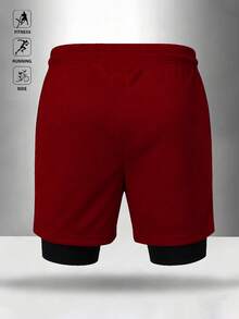 Gym Rark Men's Casual Letter Print Drawstring Waist Sports Shorts, Summer, Gym, Holiday - Burgundy - View 2