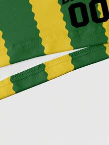 ROMWE Street Life Soccer Themed Sexy Streetwear Athletic Sporty Numeric Print Shorts For Women Summer Gym Workout Green And Yellow - Green - View 4
