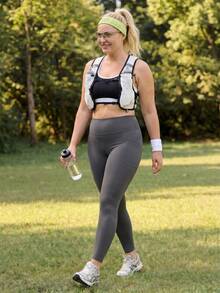 In My Nature Plus Size Women Solid Color Pockets Sports Leggings Gym Sport White Summer - Grey - View 3