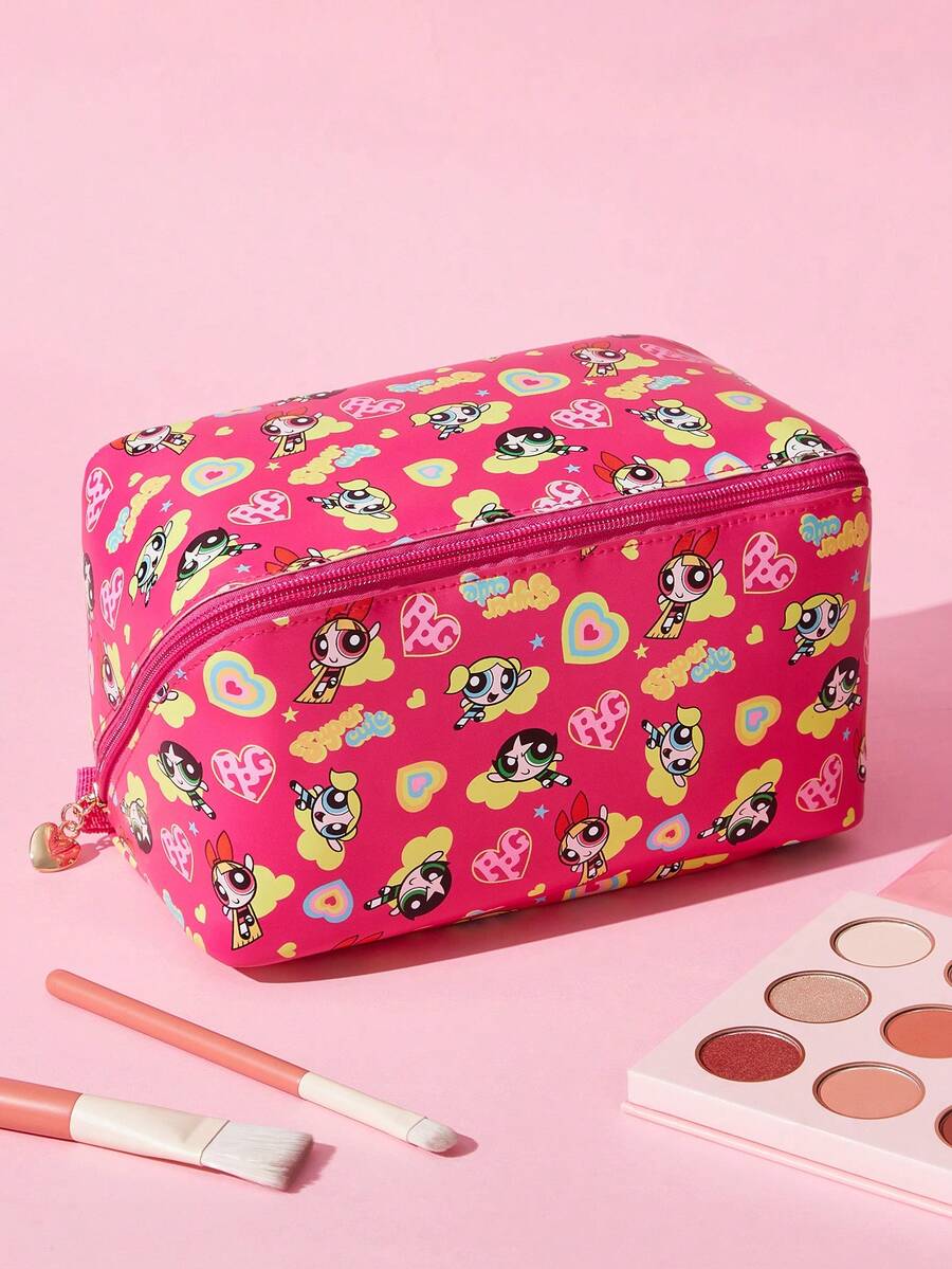 THE POWERPUFF GIRLS X SHEIN 1pc Large Capacity Cartoon Character Pattern Printed PVC Material Makeup Bag, Suitable For Storing Cosmetics, Stationery, Daily Necessities, Digital Products, Perfect For Commuting, School, Travel, Suitable For All Ages, Suitable For Students, Blossom, Bubbles, Buttercup, Friendship, Love - Multicolor - View 1