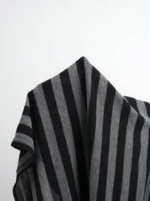 Muchica Áo thun nữ size lớn cổ tròn kẻ sọc màu xám đậm - Màu xám đen - Xem 9