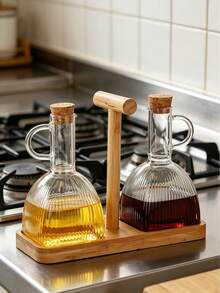 1/3pcs 350ml Glass Oil Bottle Jar With Lid And Handle, Transparent Cooking Olive Oil Container, Kitchen Seasoning Rack - View 5