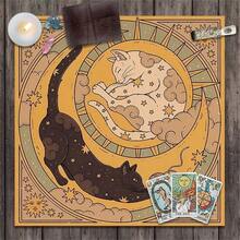 1pc Sun And Moon Altar Cloth Witchy Mystical Cat Altar Tablecloth Tarot Card Spread Reading Cloth Botanical Moon Floral Flower Table Mat Decor,Tarot,Cat,Arcane - Multicolor - View 4