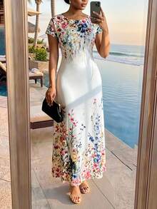 SHEIN Lady CURVE Damen Große Größen Blume Muster elegantes tailliertes Party- & Casual-Kleid - Verschiedenfarbig - Übersicht 1