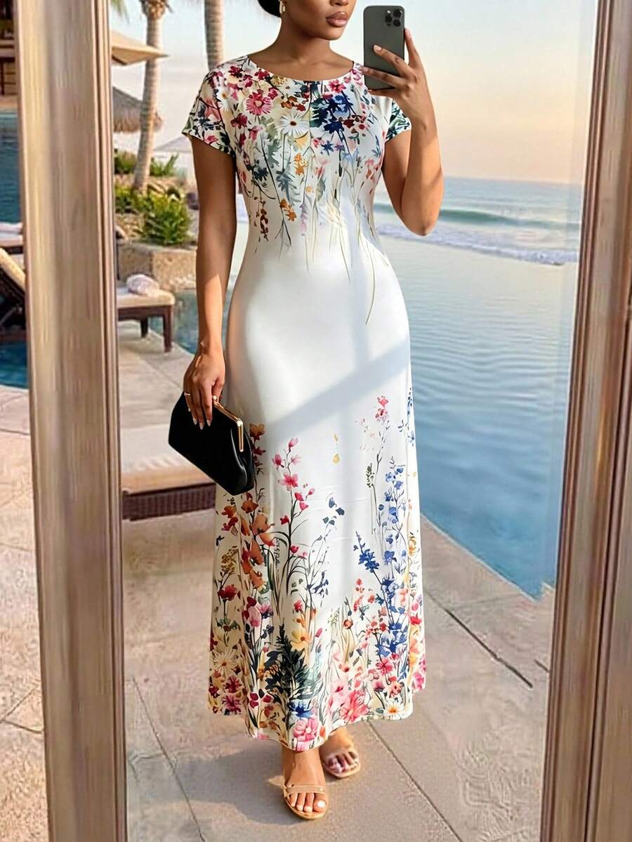 SHEIN Lady CURVE Damen Große Größen Blume Muster elegantes tailliertes Party- & Casual-Kleid - Verschiedenfarbig - Übersicht 1