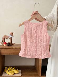 SHEIN 女童纯色无袖针织衫 - 粉色 - 查看 3