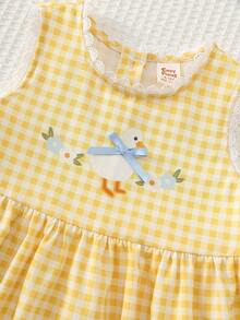 Cozy Pixies Baby Girls Sleeveless Floral Woven Dress,Yellow Plaid Duck Print Dress With Bow,Cute Summer Princess Dress,Comfortable Party Pastoral Nordic Outings - Yellow - View 5