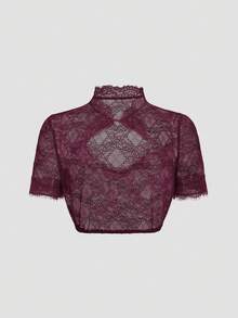 Fairmaia German Traditional Women's Lace Hollow-Out Design Top - Burgundy - View 2