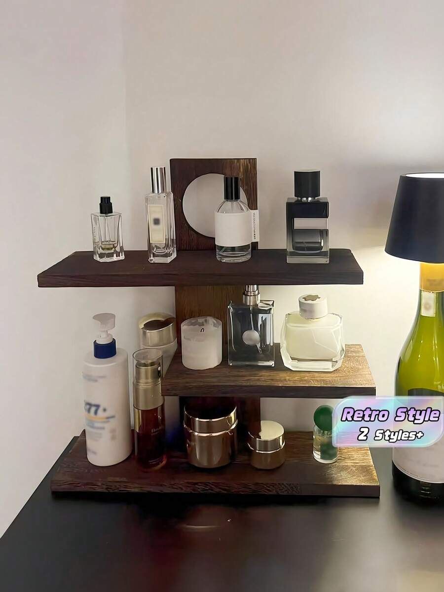 1 pieza Estantería de perfume de madera retro, estante de exhibición de cosméticos de madera maciza vintage de varias capas - Marrón - Ver 1