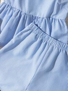 SHEIN 2件組青少年女孩時尚春夏休閒雪紡櫻桃數位印花吊帶上衣與數位印花鬆緊腰短褲，日常/度假穿搭 - 藍色 - 查看 3