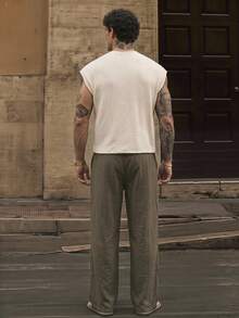 SERO LANO Men's Casual Loose Solid Color Linen Pants - Coffee Brown - View 3
