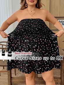 SHEIN CURVE+ Plus Size Sleeveless Ditsy Floral Jumpsuit, Casual Vacation Style - Multicolor - View 1