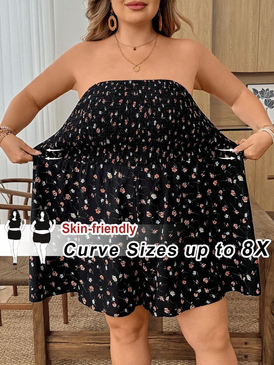 SHEIN CURVE+ Plus Size Sleeveless Ditsy Floral Jumpsuit, Casual Vacation Style - Multicolor - View 1
