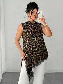 SHEIN Clasi 大尺碼女款無袖蕾絲下擺襯衫，優雅復古風長版上衣，適合工作、畢業典禮、假期、情人節、音樂節、母親節、萬聖節、感恩節、復活節、國慶日、舞會、約會、婚禮、外出等場合 - 棕色 - 查看 5