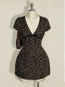 SHEIN ICON Plus Size Sexy Leopard Print Mini Dress, Summer - Multicolor - View 4