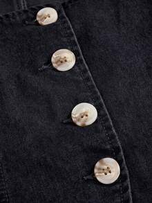 SHEIN Tween Girl Tween Girls' Casual Solid Color Button Front Collared Long Sleeve Denim Top And Jeans Set - Black - View 3