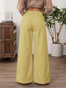 EMERY ROSE Plus Size Women's Solid Color Button Dual Pocket Loose Casual Denim Jeans Formal Light Yellow Summer - Yellow - View 4