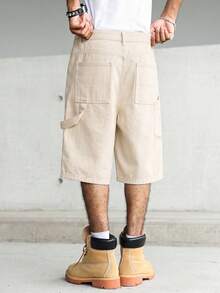 Manfinity Hypemode Men's Casual Street Style Multi-Pocket Beige Denim Cargo Shorts - Apricot - View 2