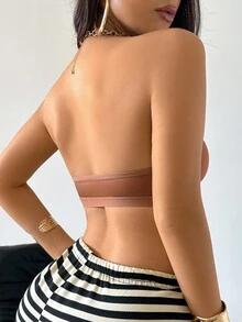 SHEIN Women's Solid Color Front Button Closure Sexy & Comfortable Bra - Mocha Brown - View 2