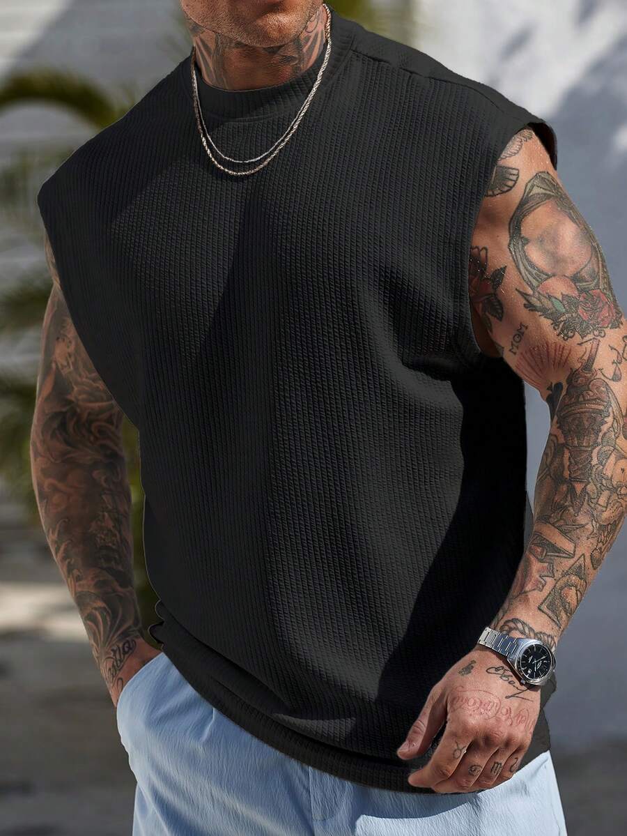 Manfinity Homme 男士舒适针织条纹圆领背心,适合休闲、办公、商务、约会、休闲、派对、聚会等场合,可单穿或搭配休闲服饰,是送给朋友的绝佳礼物。男士白色背心,男士上衣,无袖,宽松袖口,大码背心,男士网眼上衣,男士无袖T恤,假日款 - 黑色 - 查看 1