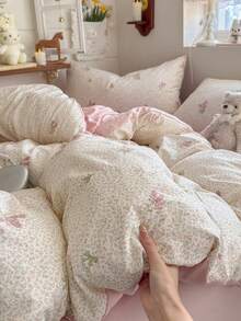 Cirelle 3pcs Floral Duvet Cover Set - Soft Polyester Pink Reversible Bedding Set - Aesthetic Cottagecore Floral Quilt Cover With 2 Pillow Shams (No Insert) - Multicolor - View 13
