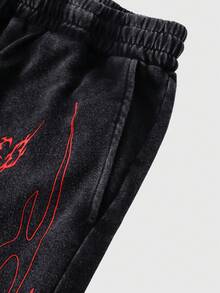 ROMWE MEN Street Life Teen Boy Contrast Color Pocket Drawstring Waist Casual Shorts - Black - View 3