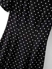 SHEIN Franclia 女士梭织波点圆领短袖A字优雅长款夏季连衣裙 - 黑色 - 查看 6
