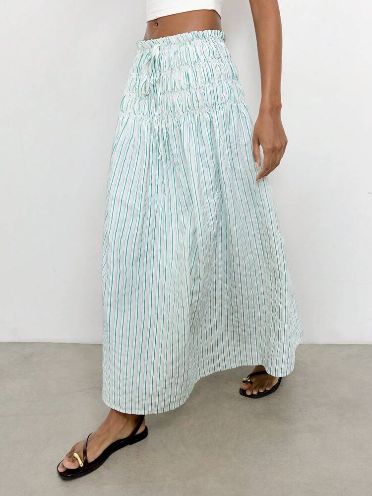 SHEIN Maija Women's Waist Tie Ruched Striped Casual Skirt,Going Out Outfits ,Summer Holiday Outfits
