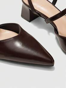 CUCCOO BIZCHIC Dark Brown Soft Leather Cross-Strap Pointed Back Thick Heel Shoes, Commuter Workplace Model - Brown - View 4