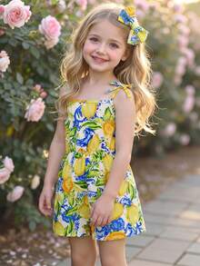 SHEIN Jumpsuit Kasual Motif Lemon Tenun untuk Anak Perempuan - Kuning - View 6
