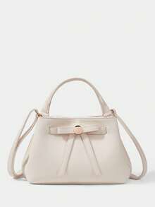 SHECARRY Bolso de mano de moda, bolso de viaje exquisito y sencillo con lazo - Beis - Ver 6