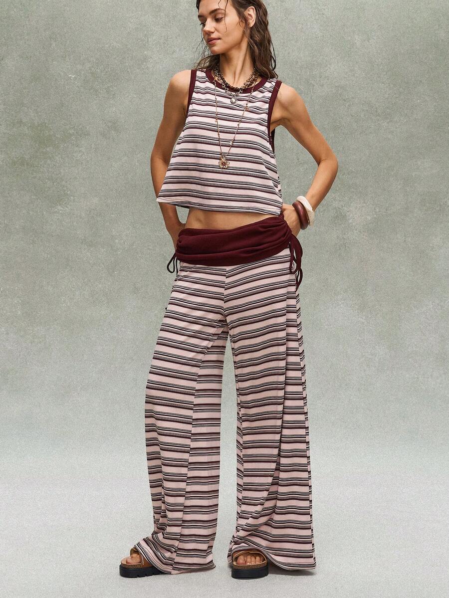 Bohemela Bộ 2 món gồm áo tank top dệt kim kẻ sọc và quần ống đứng dành cho nữ. - Nhiều màu - Xem 1