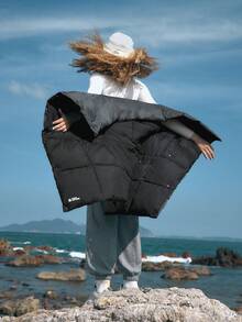 In My Nature Solid Hooded Padded Vest Coat - Black - View 6