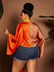 Maweii Blusa holgada de verano con bloqueo de color y cordones para mujer de talla grande, ideal para uso diario y vacaciones - Multicolor - Ver 2