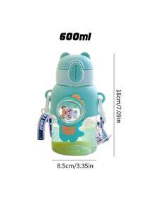 1pc 600ml Cute Cartoon Circular Leak-Proof Water Bottle With Rope, Straw Cup - Plastic, Anti-Spill Design, Perfect For Travel, Outdoor Activities & Fitnes - Green - View 7