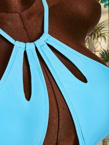 Amplova Women's One-Piece Swimsuit With Cutout Details, Sexy Tropical Avant-Garde, Suitable For Holiday Wear Bathing Suits For Women Beach Vacation Light Blue - Blue - View 10